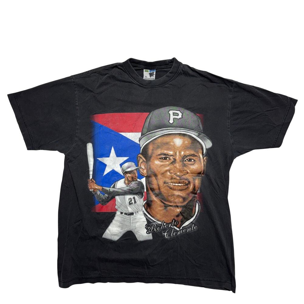 Vintage Roberto Clemente T Shirt XL Black Pittsburgh Pirates Phat Doc Artwork